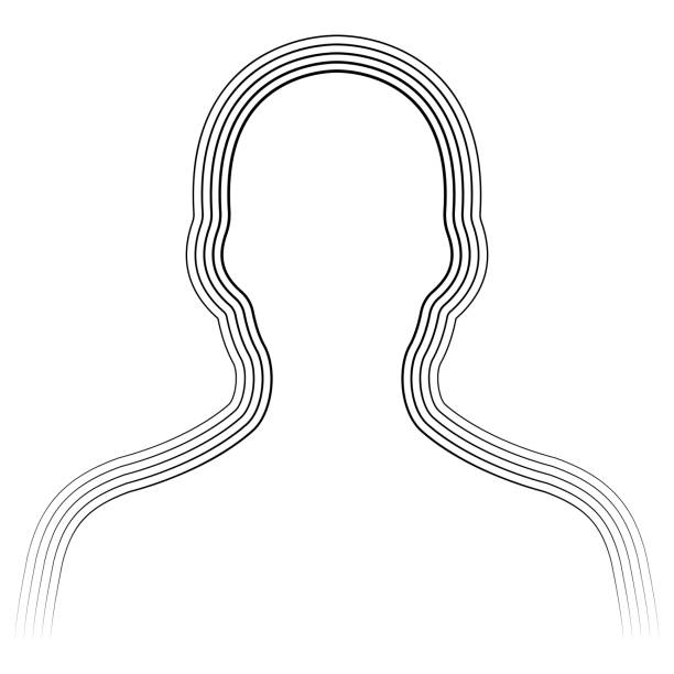 Human bust silhouette avatar, bust shape parallel lines human chakra aura radiation energy